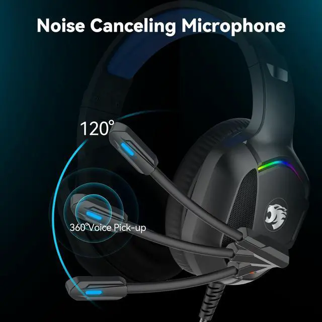 Alt view image 3 of 7 - Gaming Headset with Microphone for Pc, Xbox One Series X/s, Ps4, Ps5, Switch, Stereo Wired Noise Cancelling Over-Ear Headphones with Mic, RGB, for Computer, Laptop, Mac, Nintendo (Blue)