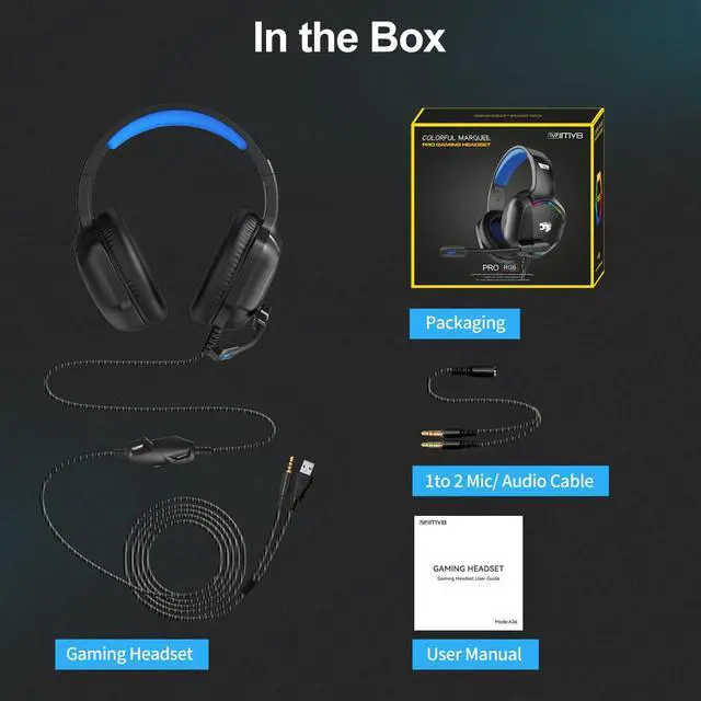 Alt view image 7 of 7 - Gaming Headset with Microphone for Pc, Xbox One Series X/s, Ps4, Ps5, Switch, Stereo Wired Noise Cancelling Over-Ear Headphones with Mic, RGB, for Computer, Laptop, Mac, Nintendo (Blue)
