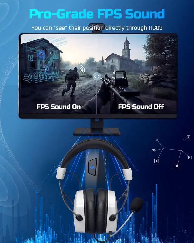 Alt view image 2 of 7 - HG03 Wired USB-A Gaming Headset for PC, Computer Headset with 7.1 Surround Sound, Noise Canceling Mic, 50MM Driver, Wired Headphones for PC, Laptop, Office - White