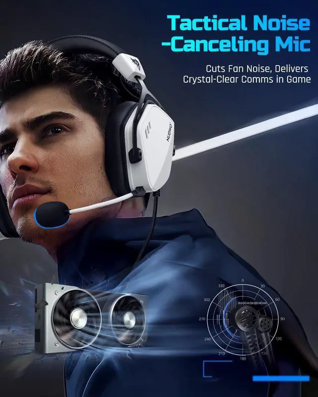 Alt view image 4 of 7 - HG03 Wired USB-A Gaming Headset for PC, Computer Headset with 7.1 Surround Sound, Noise Canceling Mic, 50MM Driver, Wired Headphones for PC, Laptop, Office - White