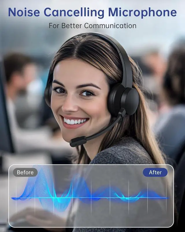 Alt view image 2 of 7 - USB Headset with Microphone for PC, Wired Headphones with Mic USB Headsets with Noise Cancelling Microphone, Computer Headset with Microphone for Home Office Online Class Teams SkypeBlack