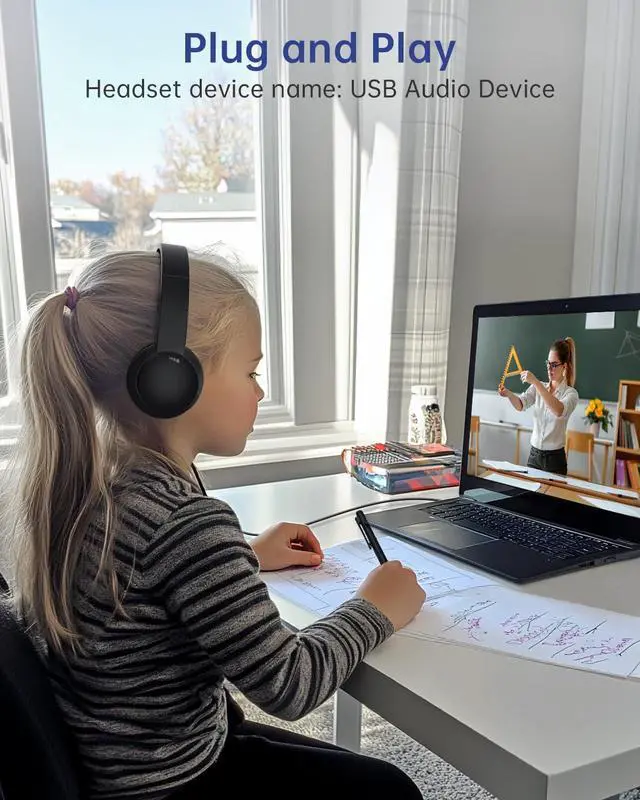 Alt view image 6 of 7 - USB Headset with Microphone for PC, Wired Headphones with Mic USB Headsets with Noise Cancelling Microphone, Computer Headset with Microphone for Home Office Online Class Teams SkypeBlack