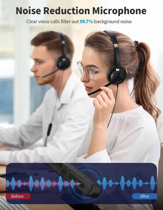 Alt view image 3 of 7 - Wired Headphones with Microphone for PC, On-Ear Computer Laptop USB Headset with Noise Cancelling Microphone in-line Control for Home Office Online Class Skype Zoom, (3.5mm + USB)