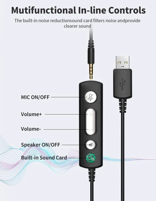 Alt view image 5 of 7 - Wired Headphones with Microphone for PC, On-Ear Computer Laptop USB Headset with Noise Cancelling Microphone in-line Control for Home Office Online Class Skype Zoom, (3.5mm + USB)