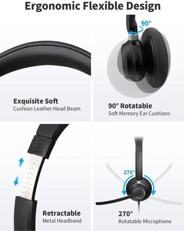 Alt view image 7 of 7 - Wired Headphones with Microphone for PC, On-Ear Computer Laptop USB Headset with Noise Cancelling Microphone in-line Control for Home Office Online Class Skype Zoom, (3.5mm + USB)