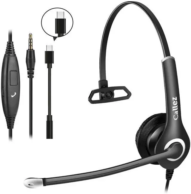 Main image of Wired Computer Headset, 3.5mm/USB-C Headset with Mic Noise Cancelling, Cell Phone Headphone for PC Laptop Mac iPhone 15/16/17 Samsung Zoom Teams Call Center Home Office Work, in-line Controls