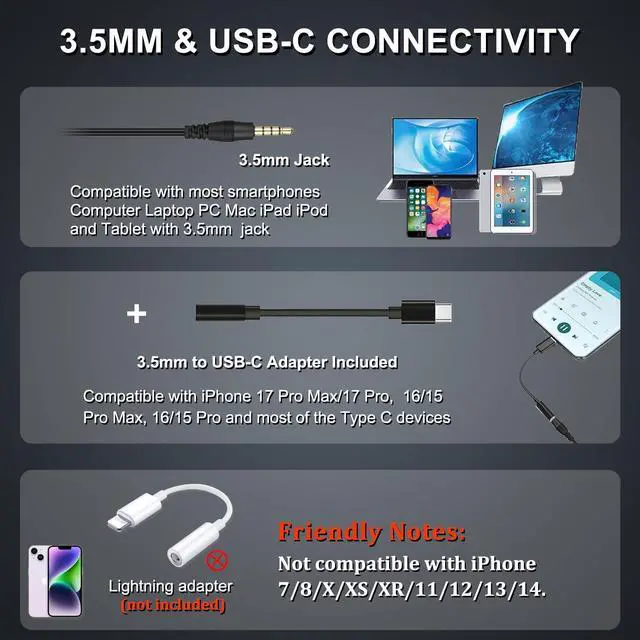 Alt view image 2 of 7 - Wired Computer Headset, 3.5mm/USB-C Headset with Mic Noise Cancelling, Cell Phone Headphone for PC Laptop Mac iPhone 15/16/17 Samsung Zoom Teams Call Center Home Office Work, in-line Controls