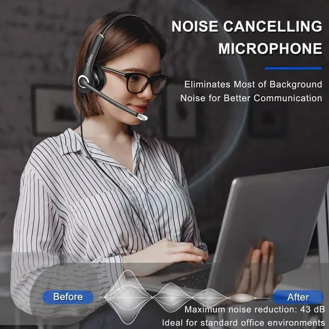 Alt view image 3 of 7 - Wired Computer Headset, 3.5mm/USB-C Headset with Mic Noise Cancelling, Cell Phone Headphone for PC Laptop Mac iPhone 15/16/17 Samsung Zoom Teams Call Center Home Office Work, in-line Controls