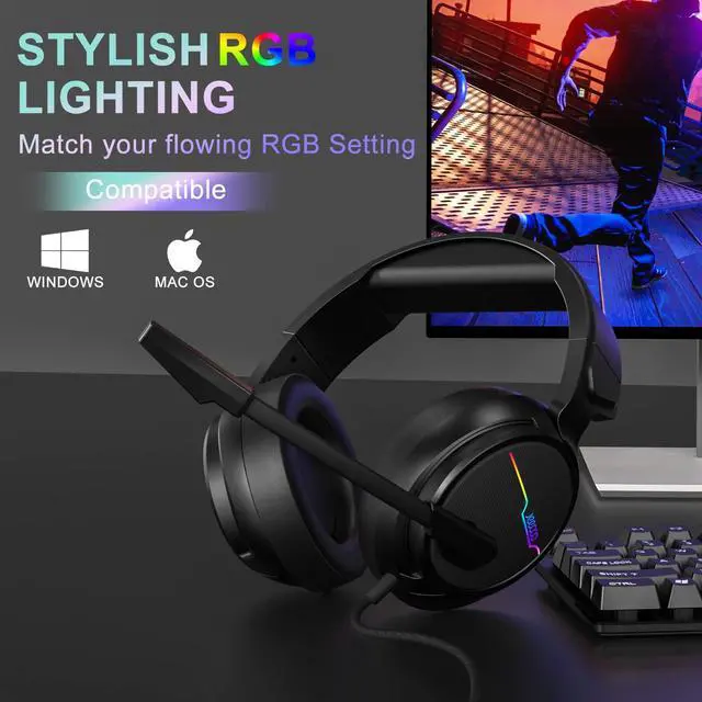 Alt view image 2 of 7 - V20U USB Pro Gaming Headset for PC - 7.1 Surround Sound Headphones with Noise Cancelling Microphone- Memory Foam Ear Pads RGB Lights for Laptops