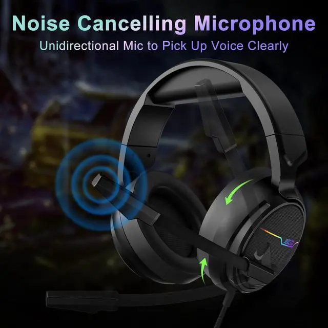 Alt view image 4 of 7 - V20U USB Pro Gaming Headset for PC - 7.1 Surround Sound Headphones with Noise Cancelling Microphone- Memory Foam Ear Pads RGB Lights for Laptops