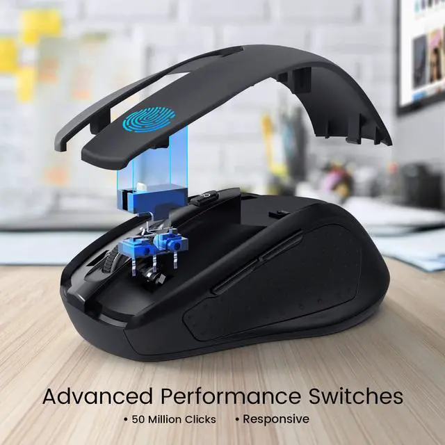 Alt view image 4 of 7 - Wireless Mouse, D-09 Computer Mouse USB Cordless Mice for Laptop, Ergo Grips, Lightspeed 5-Level 2400 DPI, 16 Months Battery, Portable for PC Mac Chromebook (Black)