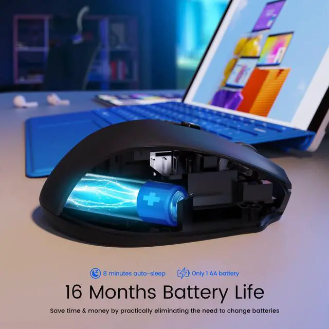 Alt view image 6 of 7 - Wireless Mouse, D-09 Computer Mouse USB Cordless Mice for Laptop, Ergo Grips, Lightspeed 5-Level 2400 DPI, 16 Months Battery, Portable for PC Mac Chromebook (Black)