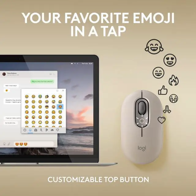 Alt view image 3 of 7 - POP Mouse, Wireless Mouse with Customizable Emojis, SilentTouch Technology, Precision/Speed Scroll, Compact Design, Bluetooth, Multi-Device, OS Compatible - Mist