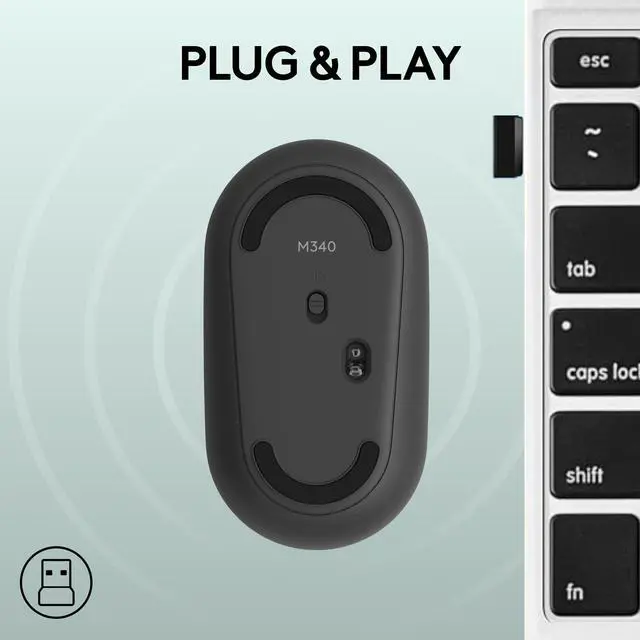 Alt view image 5 of 7 - M340 Wireless Mouse with Limited Edition Prints, USB Receiver and Silent Clicks, Portable Wireless Mouse for Laptop, PC, Windows, Chrome, Surface Floral Leaves