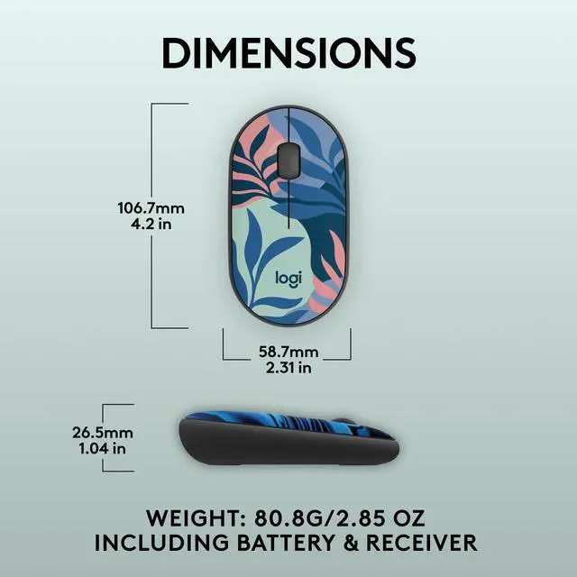 Alt view image 7 of 7 - M340 Wireless Mouse with Limited Edition Prints, USB Receiver and Silent Clicks, Portable Wireless Mouse for Laptop, PC, Windows, Chrome, Surface Floral Leaves