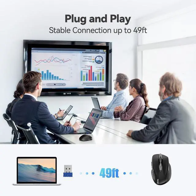 Alt view image 4 of 7 - Wireless Mouse Rechargeable, 2.4G USB-A Silent Mouse, Quiet Click, 6 Adjustable 4800 DPI, Cordless Computer Mice, Ergonomic Mice for Laptop, 6 Buttons for Chromebook, Ergo Grip - Black