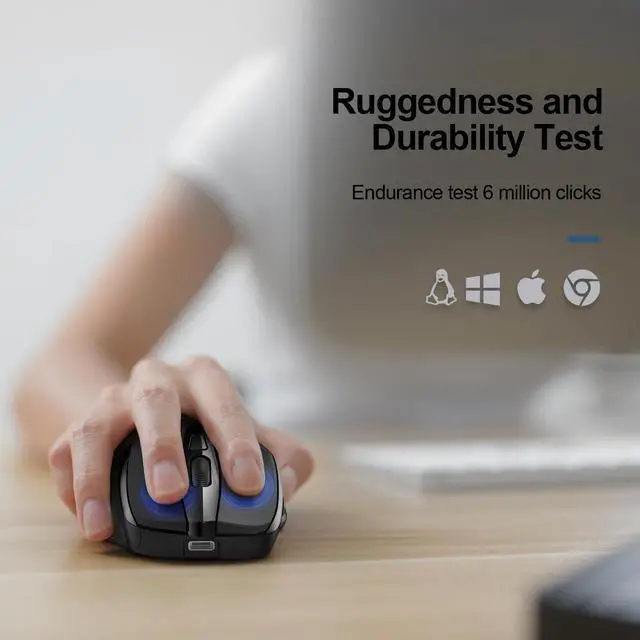 Alt view image 7 of 7 - Wireless Mouse Rechargeable, 2.4G USB-A Silent Mouse, Quiet Click, 6 Adjustable 4800 DPI, Cordless Computer Mice, Ergonomic Mice for Laptop, 6 Buttons for Chromebook, Ergo Grip - Black