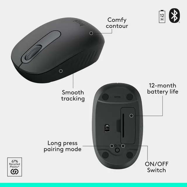 Alt view image 7 of 7 - MK250 Bluetooth Wireless Mouse and Keyboard Combo: Fast & Easy Connectivity, Compact Wireless Keyboard, Ambidextrous Mouse, Durable Build - Windows/MacOS - Graphite
