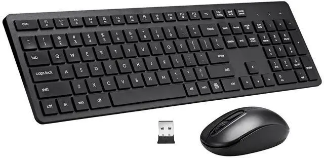 Main image of Wireless Keyboard and Mouse Combo, 2.4G Silent Cordless Keyboard Mouse Combo for Windows Chrome Laptop Computer PC Desktop, 106 Keys Full Size with Number Pad, 1600 DPI Optical Mouse (Black)