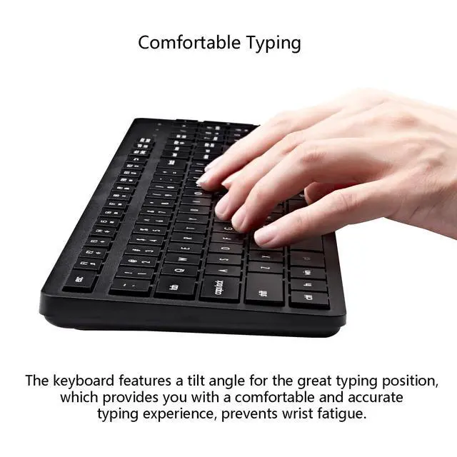 Alt view image 3 of 7 - Wireless Keyboard and Mouse Combo, 2.4G Silent Cordless Keyboard Mouse Combo for Windows Chrome Laptop Computer PC Desktop, 106 Keys Full Size with Number Pad, 1600 DPI Optical Mouse (Black)