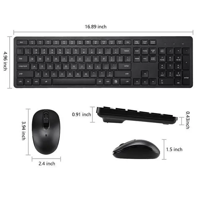 Alt view image 7 of 7 - Wireless Keyboard and Mouse Combo, 2.4G Silent Cordless Keyboard Mouse Combo for Windows Chrome Laptop Computer PC Desktop, 106 Keys Full Size with Number Pad, 1600 DPI Optical Mouse (Black)