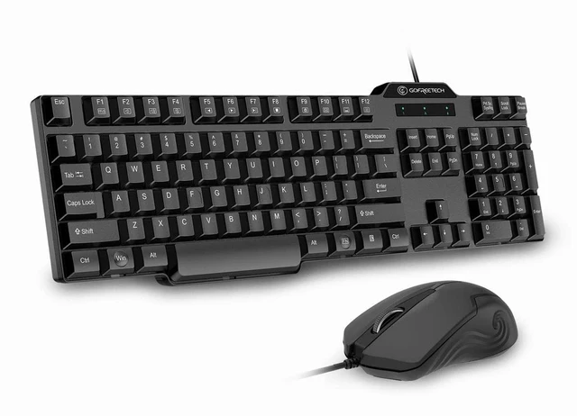 Main image of Wired Keyboard and Mouse Combo, Full Size 104-Key, USB Plug and Play, Black | 104-key layout, 12 multimedia shortcuts, ambidextrous optical mouse, USB plug-and-play, anti-slip feet, Windows/macOS