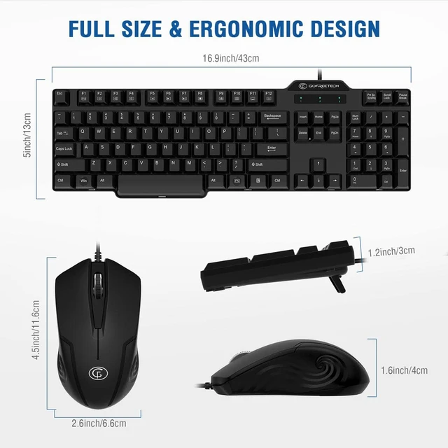Alt view image 4 of 7 - Wired Keyboard and Mouse Combo, Full Size 104-Key, USB Plug and Play, Black | 104-key layout, 12 multimedia shortcuts, ambidextrous optical mouse, USB plug-and-play, anti-slip feet, Windows/macOS