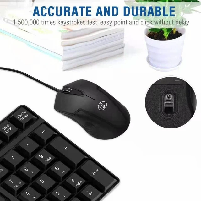 Alt view image 6 of 7 - Wired Keyboard and Mouse Combo, Full Size 104-Key, USB Plug and Play, Black | 104-key layout, 12 multimedia shortcuts, ambidextrous optical mouse, USB plug-and-play, anti-slip feet, Windows/macOS