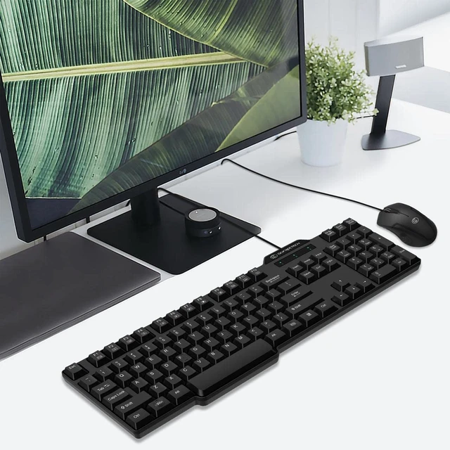 Alt view image 7 of 7 - Wired Keyboard and Mouse Combo, Full Size 104-Key, USB Plug and Play, Black | 104-key layout, 12 multimedia shortcuts, ambidextrous optical mouse, USB plug-and-play, anti-slip feet, Windows/macOS