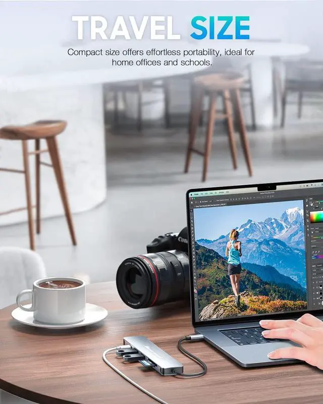 Alt view image 6 of 6 - USB C Hub for MacBook 7-in-1 USBC Adapter with 4K HDMI, 100W PD, USB 3.0 5Gbps Ports, SD/TF Card Reader USB-C Dongle for Office, Meetings, Travel & Home Setup-Space Grey