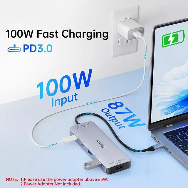 Alt view image 5 of 7 - USB C Hub Multiport Adapter for MacBook Pro/Air, 10 in 1 USB C Dongle Mac HDMI Adapter, USBC Dock Compatible for iPad Pro, iMac, Dell, HP, Lenovo (4K@60Hz HDMI,SD/TF Card Reader,100W PD, 6 USB Ports)