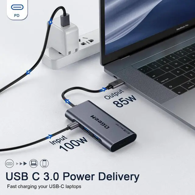 Alt view image 5 of 7 - USB C Hub, QGeeM USB 4k to HDMI Adapter, 7 in 1 USB-C Dongle with 100W PD,USB 3.0, Card Reader, Compatible for MacBook iPhone 15/17 Ipad Pro max,Chromebook Laptop USB Type C Dock-Grey