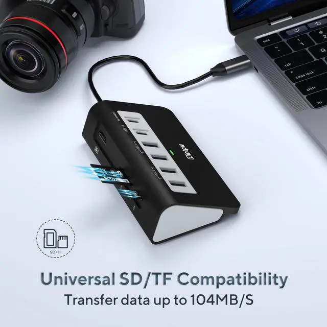 Alt view image 7 of 7 - P9 USB C Hub, INTPW 9-in-1 USB Multiport Adapter with 4K HDMI, PD 100W, USB-C and 2 USB A 3.0 5Gbps, 2 USB A 2.0, SD/TF Card Reader, Aluminum Powered USB Hub for PC, iPhone 16/15 Series, MacBook, iPad