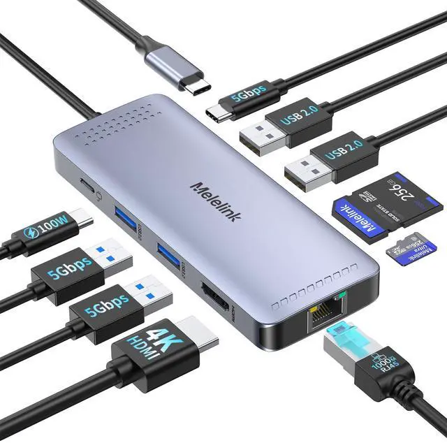 Main image of USB C Hub Ethernet, 10 in 1 USB-C to HDMI 4K@60 Adapter with Gigabit Ethernet, 100W PD, USB-A&C Data Ports and SD/TF Slot, USBC Dock MultiPort Dongle for MacBook, Dell, HP, Lenovo, etc