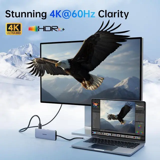 Alt view image 3 of 7 - USB C Hub Ethernet, 10 in 1 USB-C to HDMI 4K@60 Adapter with Gigabit Ethernet, 100W PD, USB-A&C Data Ports and SD/TF Slot, USBC Dock MultiPort Dongle for MacBook, Dell, HP, Lenovo, etc