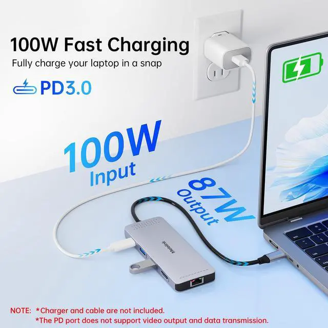 Alt view image 5 of 7 - USB C Hub Ethernet, 10 in 1 USB-C to HDMI 4K@60 Adapter with Gigabit Ethernet, 100W PD, USB-A&C Data Ports and SD/TF Slot, USBC Dock MultiPort Dongle for MacBook, Dell, HP, Lenovo, etc