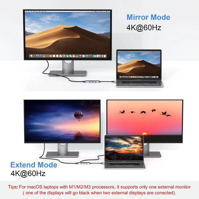 Alt view image 4 of 6 - Docking Station for MacBook Pro Air,USB C Docking Station Dual Monitor,Dual HDMI Adapter Hub for Mac MacBook Pro with 2 HDMI(4K @60Hz), 3 USB3.0,SD TF Card Reader and 100W PD USB C Port