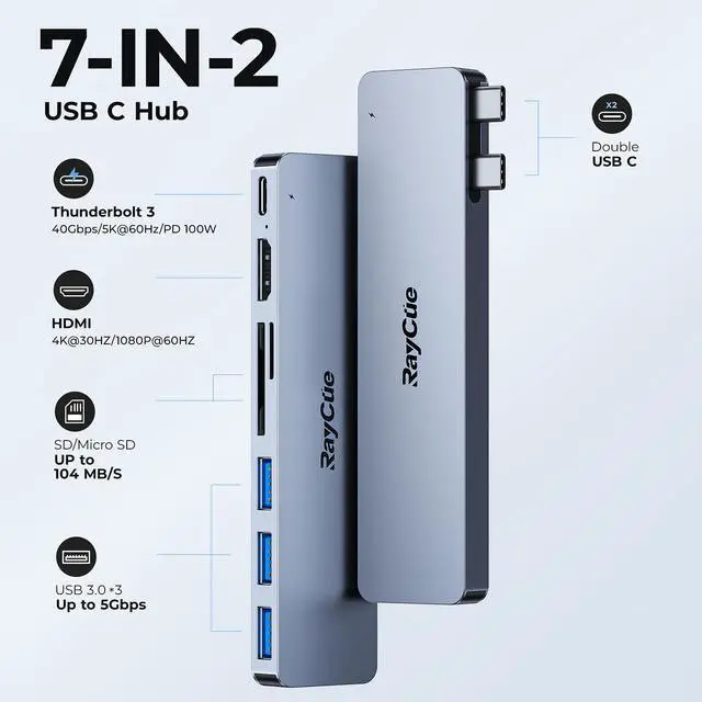 Alt view image 2 of 7 - USB C to HDMI Adapter for MacBook Pro/Air M1/M2/M3 2023-2021, Multiport Dongle with 4K HDMI, Thunderbolt 3, 3 USB A 3.0 Data Ports, SD/TF Card Reader