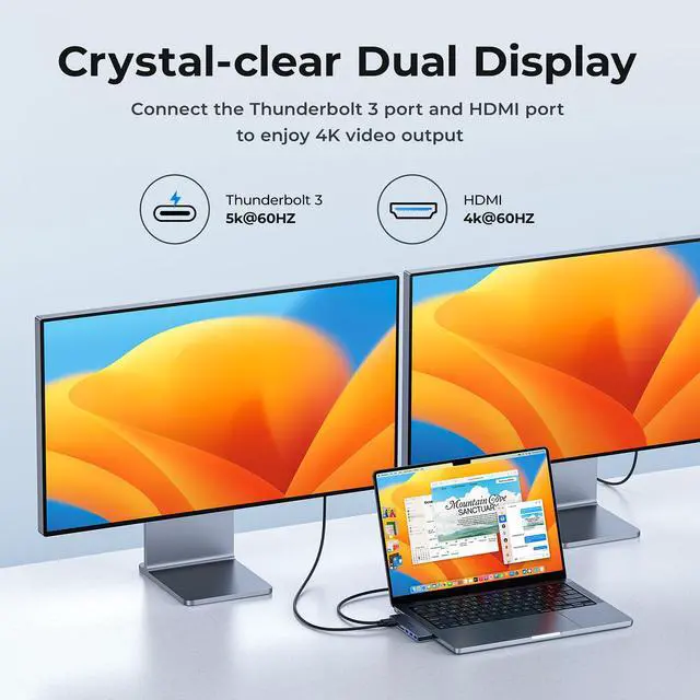 Alt view image 3 of 7 - USB C to HDMI Adapter for MacBook Pro/Air M1/M2/M3 2023-2021, Multiport Dongle with 4K HDMI, Thunderbolt 3, 3 USB A 3.0 Data Ports, SD/TF Card Reader