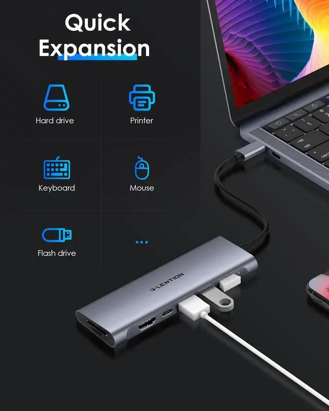Alt view image 6 of 7 - 7-in-1 USB C Multiport Hub with 4K HDMI, 100W PD, 3 USB 3.0 Ports, SD/MicroSD Card Reader Compatible MacBook Pro/Air 2016-2025 Stable Driver Adapter (C36B, Space Gray)
