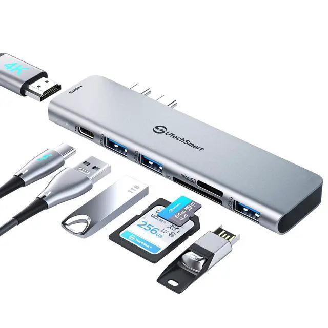 Main image of USB C Hub Adapter MacBook - 7 in 2 MacBook Pro/Air Accessories Multiport Adapter with Thunderbolt 3 Port, 100W PD 4K@30Hz, 40Gbps 4K HDMI, 3*USB3.0 Data Port SD and MicroSD Card Reader
