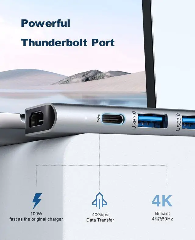 Alt view image 4 of 7 - USB C Hub Adapter MacBook - 7 in 2 MacBook Pro/Air Accessories Multiport Adapter with Thunderbolt 3 Port, 100W PD 4K@30Hz, 40Gbps 4K HDMI, 3*USB3.0 Data Port SD and MicroSD Card Reader