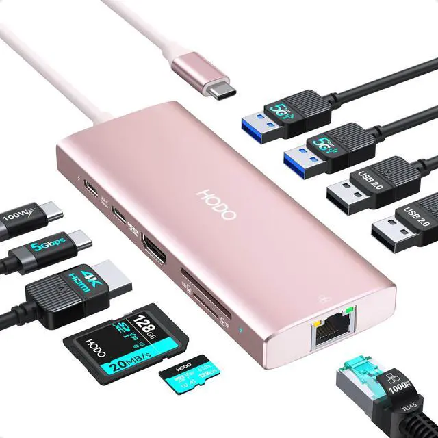 Main image of USB C Hub Multiport Adapter, 10-in-1 Laptop USB C Docking Station for Dell/HP Laptop, Type C Dock to 4K HDMI,Ethernet,100W PD,3USB 3.0, 2USB 2.0, SD/TF, Thunderbolt Dock for MacBook, Surface, Lenovo