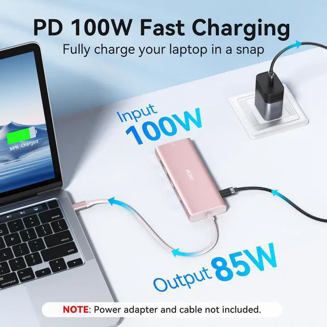 Alt view image 4 of 7 - USB C Hub Multiport Adapter, 10-in-1 Laptop USB C Docking Station for Dell/HP Laptop, Type C Dock to 4K HDMI,Ethernet,100W PD,3USB 3.0, 2USB 2.0, SD/TF, Thunderbolt Dock for MacBook, Surface, Lenovo