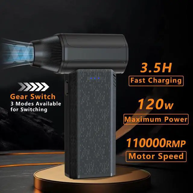Alt view image 2 of 7 - Electric Air Duster-110000RPM Super Power Compressed Air Duster, 3-Gear Adjustable Mini Blower with Fast Charging, Dust Blower for Manchine, Keyboard, House, Outdoor and Car