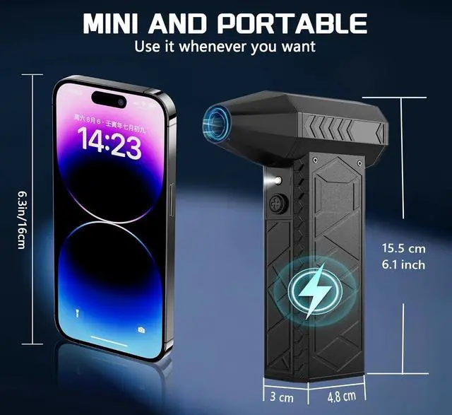 Alt view image 4 of 5 - Compressed Air Duster 150000RPM Electric Air Duster with Flashlight High-Speed Air Blower 4-Gear Adjustable Mini Blower with Rechargeable Battery Dust Blower for Computer Keyboard Car and Outdoor