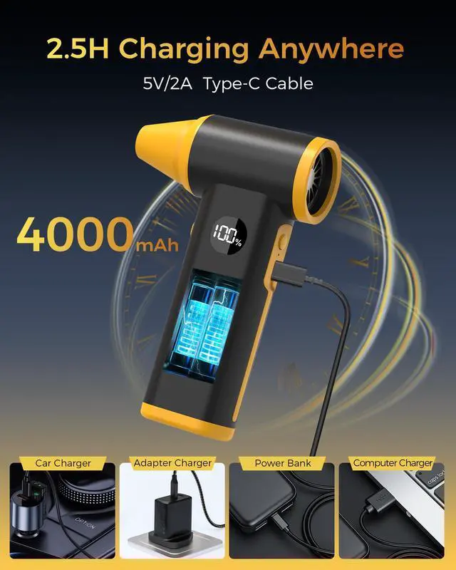 Alt view image 7 of 7 - Compressed Air Duster, 130000RPM Super Power Cordless Electric Air Duster with Fast Charging, 8-Speed Adjustable Rechargeable Brushless Blower for Computer, Keyboard, Car, House and Outdoor Use