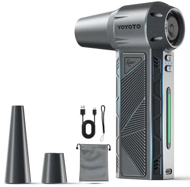 Main image of Compressed Air Duster, 300000RPM Powerful Electric Air Duster Rechargeable with LED Light and Brushless Motor, 4-Gear Cordless Mini Air Blower for Keyboard, Computers, Car, Outdoors (Silver Gray)