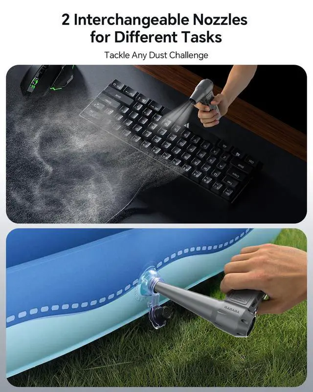 Alt view image 3 of 7 - Compressed Air Duster, 300000RPM Powerful Electric Air Duster Rechargeable with LED Light and Brushless Motor, 4-Gear Cordless Mini Air Blower for Keyboard, Computers, Car, Outdoors (Silver Gray)