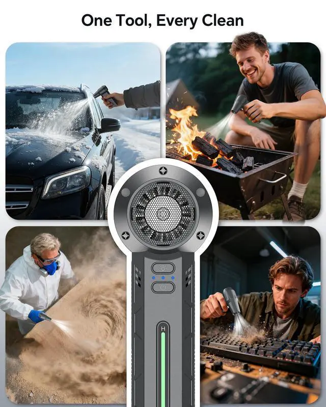 Alt view image 4 of 7 - Compressed Air Duster, 300000RPM Powerful Electric Air Duster Rechargeable with LED Light and Brushless Motor, 4-Gear Cordless Mini Air Blower for Keyboard, Computers, Car, Outdoors (Silver Gray)